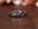 0.2ct Engagement Ring Round Cut Blue Sapphire Bypass Trilogy 14k White Gold Over
