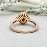 2.3ct Oval Cut Red Garnet Diamond Accent Halo Engagement Ring 14k Rose Gold Over