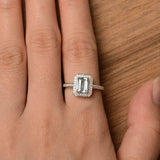 2.3ct Emerald Cut Blue Aquamarine Diamond Accent Halo Ring 14k White Gold Finish