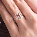 1.2ct Emerald Cut Simulated Morganite Halo Engagement Ring 14k Rose Gold Plated
