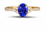 2.3ct Oval Cut Blue Tanzanite Petite Round Accents Ring 14k Yellow Gold Finish
