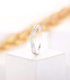 0.2ct Round Cut Moissanite Curved Minimalist Wedding Band 14k White Gold Plated