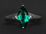 2.3ct Engagement Ring Marquise Cut Green Emerald Trilogy 14k White Gold Finish