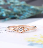 0.5ct Round Cut Moissanite Unique Split Shank Wedding Band 14k Rose Gold Plated