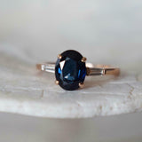 2ct Engagement Ring Oval Cut Sapphire Baguette Accent Trilogy 14k Rose Gold Over