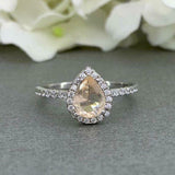 2.5ct Pear Cut Peach Morganite Halo Solitaire Engagement Ring 14k WhiteGold Over