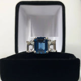 2.3ct Engagement Ring Emerald London Blue Topaz Three Stone 14k White Gold Over
