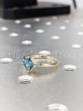 0.5ct Asscher Cut Simulated Blue Aquamarine Solitaire Ring 14k YellowGold Plated