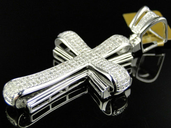 1.25ct Round Cut VVS1D Diamond Pendant Christ Cross 14k White Gold Over NO CHAIN