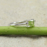 0.5ct Engagement Ring Princess Cut Green Peridot Solitaire 14k White Gold Finish