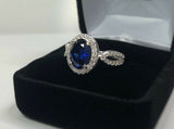 2.3ct Engagement Ring Oval Cut Blue Sapphire Split Shank Halo 14k WhiteGold Over