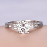 Antique Vintage Engagement Ring 1ct Round Cut VVS1 Diamond 14k White Gold Finish