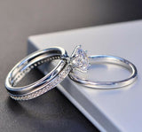 1.2ct Round Cut Diamond Engagement Ring 14k White Gold Finish Solitaire Trio Set
