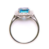 1.6ct Asscher Cut Blue Aquamarine Engagement Ring Halo 14k White Gold Finish