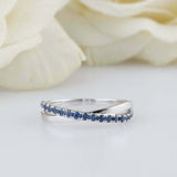 1ct Round Cut Blue Sapphire Engagement Ring Cross Infinity 14k White Gold Finish