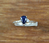1ct Engagement Ring Pear Blue Sapphire Two Stone Solitaire 14k White Gold Finish