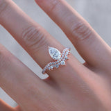 3Ct Pear Cut Diamond Princess Crown Unique Engagement Ring 14K Rose Gold Finish