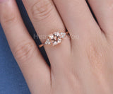 1ct Cushion Cut Simulated Peach Morganite Round Accents Ring 14k RoseGold Plated