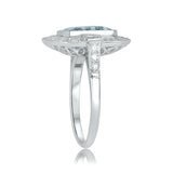 2.5ct Emerald Cut Blue Aquamarine Art Deco Engagement Ring 14k White Gold Finish