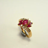 2.2ct Oval Cut Pink Ruby Art Deco Bypass Engagement Ring 14k Yellow Gold Finish
