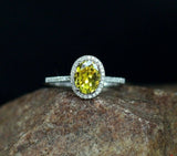 1ct Oval Cut Yellow Sapphire Engagement Ring Halo Solitaire 14k WhiteGold Finish