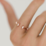 Open Cuff Solitaire Engagement Ring 0.2ct Baguette Cut Diamond 14k RoseGold Over