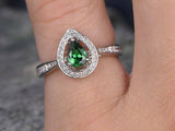 2.25ct Pear Cut Green Emerald Halo Solitaire Engagement Ring 18K White Gold Over