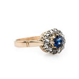 2ct Round Cut Blue Sapphire Engagement Ring Vintage Halo 14k Yellow Gold Finish