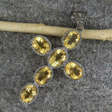 2.5ct Oval Cut Yellow Sapphire Pendant Christ Cross 14k White Gold Over NO CHAIN