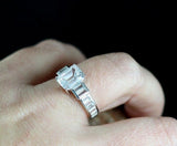 2ct Emerald Cut Diamond Baguette Accent Trend Solitaire Ring 14k White Gold Over