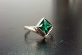 1ct Engagement Ring Princess Green Emerald Solitaire Curved 14k White Gold Over