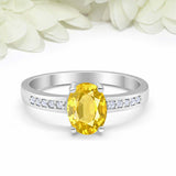 1.2ct Oval Cut Yellow Sapphire Diamond Accent Solitaire Ring 14k White Gold Over