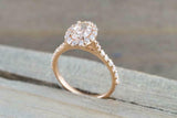2ct Oval Cut Peach Morganite Engagement Ring 14k Rose Gold Over Halo with Accent