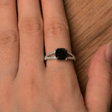 Split Shank Engagement Ring 1.8ct Cushion Cut Black Diamond 14k WhiteGold Finish
