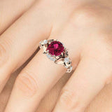 2.4ct Round Cut Pink Ruby Engagement Ring Floral Cocktail 14k Rose Gold Finish