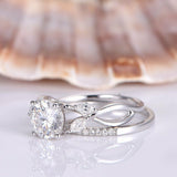 Floral Bridal Set Engagement Ring 1.9ct Round Cut Diamond 14k White Gold Finish