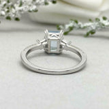 2.2ct Emerald Cut Blue Aquamarine Solitaire with Accent Ring 14k White Gold Over