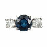 3ct Round Cut Blue Sapphire Engagement Ring Trilogy 14k White Gold Finish
