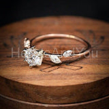 0.15ct Round Cut Moissanite Leaf Accents Engagement Ring 14k Yellow Gold Plated