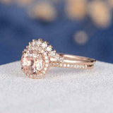 2.5ct Round Peach Morganite Engagement Ring 14k Rose Gold Over Curved Bridal Set