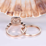 2.3ct Cushion Cut Peach Morganite Bridal Set Engagement Ring 18k Rose Gold Over