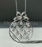 1ct Round Cut Moissanite Dangling Knot Pendant with Chain 14k White Gold Plated