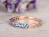 1.5ct Round Cut Blue Topaz Wedding Band Ring Half Eternity 14k Rose Gold Finish