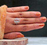 2.3ct Emerald Peach Morganite Engagement Ring Diamond Halo 14k Rose Gold Finish