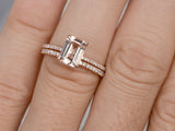 2ct Emerald Cut Morganite Bridal Wedding Set Engagement 14k Rose Gold Finish