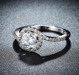 2Ct Round Cut Diamond Accent Halo Solitaire Engagement Ring 14K White Gold Over