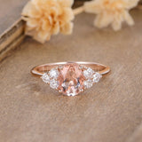 1ct Oval Cut Simulated Peach Morganite Round Petite Ring 14k Rose Gold Plated