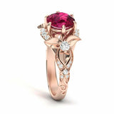 2.4ct Round Cut Pink Ruby Engagement Ring Floral Cocktail 14k Rose Gold Finish