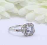1.5ct Asscher Cut Diamond Engagement Ring Baguette Halo 14k White Gold Finish