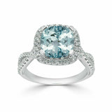 2.5ct Cushion Cut Blue Aquamarine Split Band Engagement Ring 18K White Gold Over